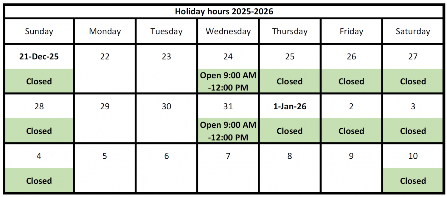 Holiday Schedule